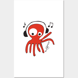 octopus listening music Posters and Art